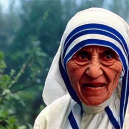 Image similar to A still of Mother Teresa as Rambo in Rambo First Blood