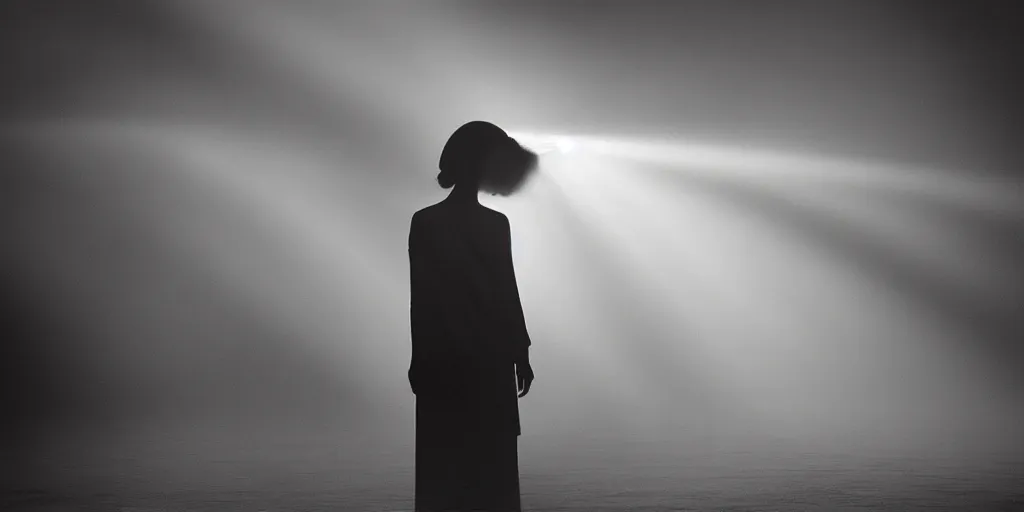 Prompt: cinematic atmospheric photo of a lost girl by fan ho, realistic, god rays