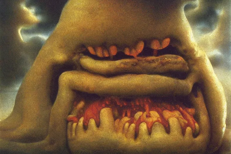 Image similar to zdzislaw beksinski painting of hamburger screaming