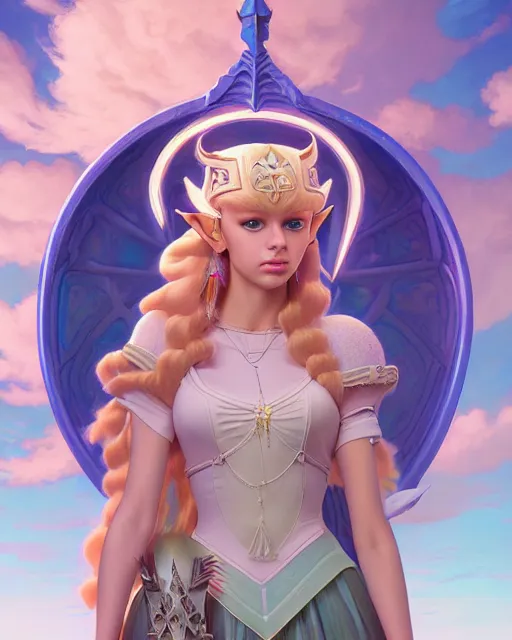 Image similar to highly detailed surreal vfx portrait of loren gray as princess zelda, stephen bliss, unreal engine, greg rutkowski, loish, rhads, beeple, makoto shinkai and lois van baarle, ilya kuvshinov, rossdraws, tom bagshaw, alphonse mucha, global illumination, detailed and intricate environment