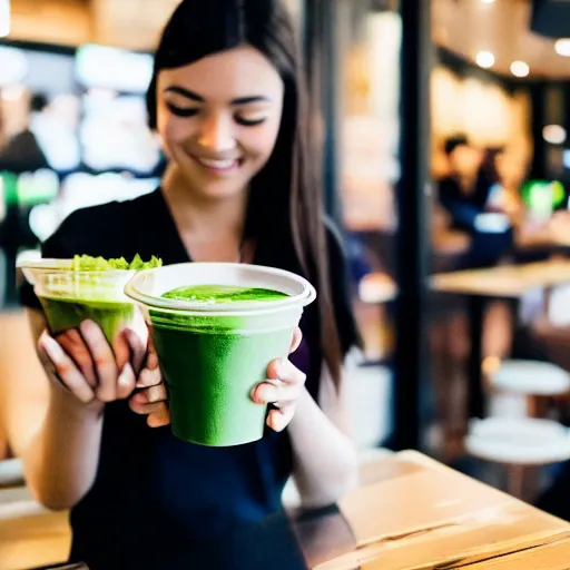 Prompt: Girl picking up a matcha at Starbucks. she is not like the other ones, she is special and yet she doesn't know