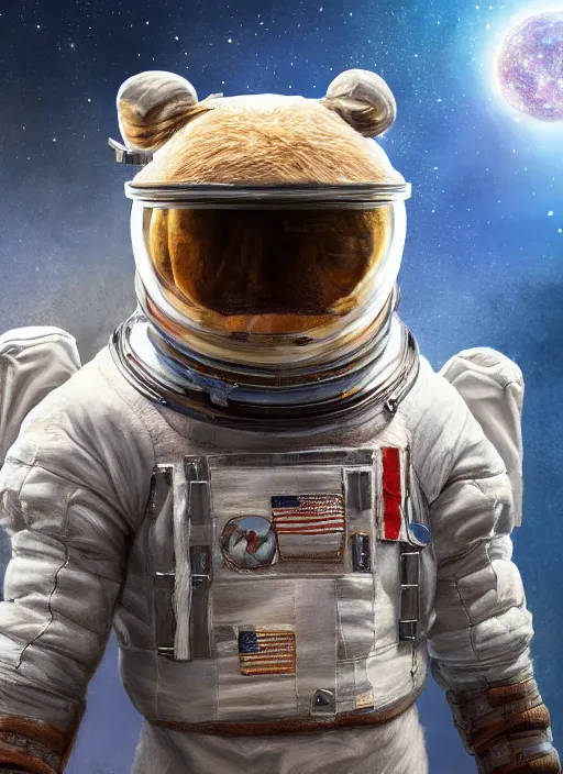 Image similar to detailed full body concept art illustration oil painting of an anthropomorphic capybara astronaut in full intricate armor, biomutant, dystopian, ultra detailed, digital art, octane render