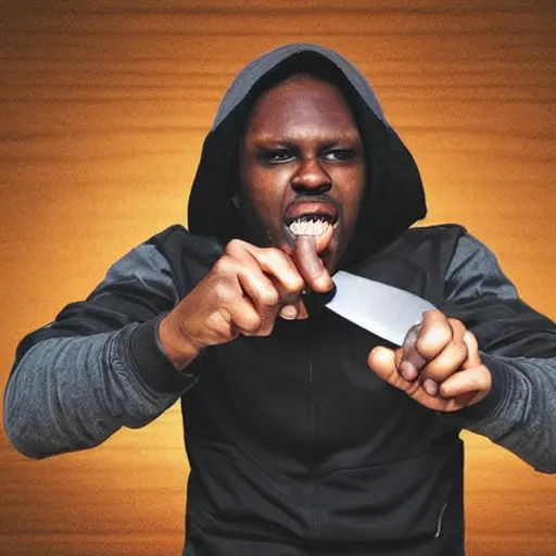 Image similar to photo of a dnb mc holding a knife