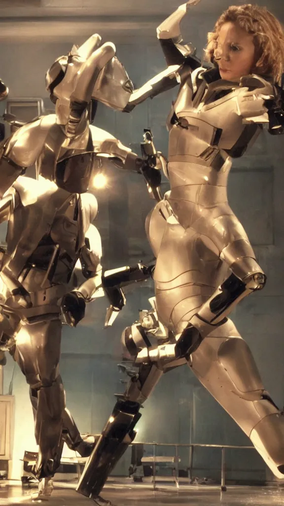 Image similar to see androids fighting, at the late night double feature picture show