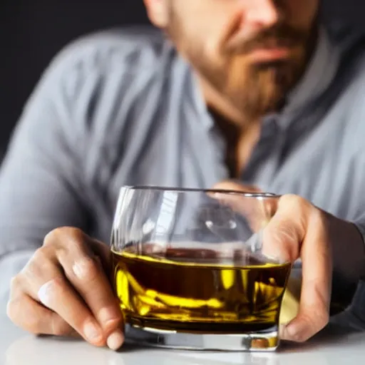 Prompt: a man drinking a perfect glass of crude black oil