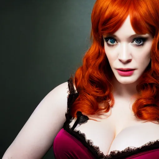 Image similar to photo of a gorgeous christina hendricks, realistic, professionally, professionally color graded, full body shot, succubus, sharp focus, 8 k high definition, insanely detailed, intricate, elegant