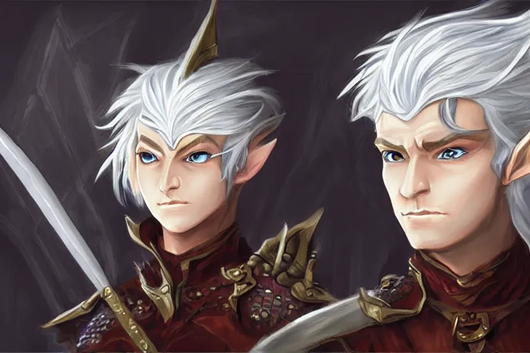 Image similar to dungeons and dragons fantasy painting of elven soldiers, white hair, determined expressions, anime inspired