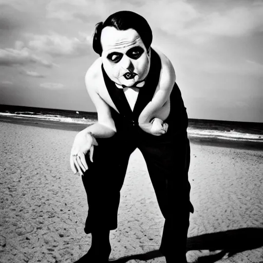 Image similar to b & w photo of fester addams at the beach