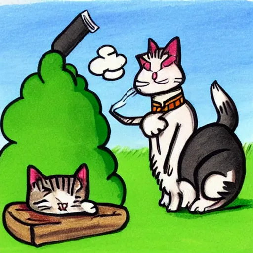 Image similar to Farmer cat smoking a cigarette cute drawing