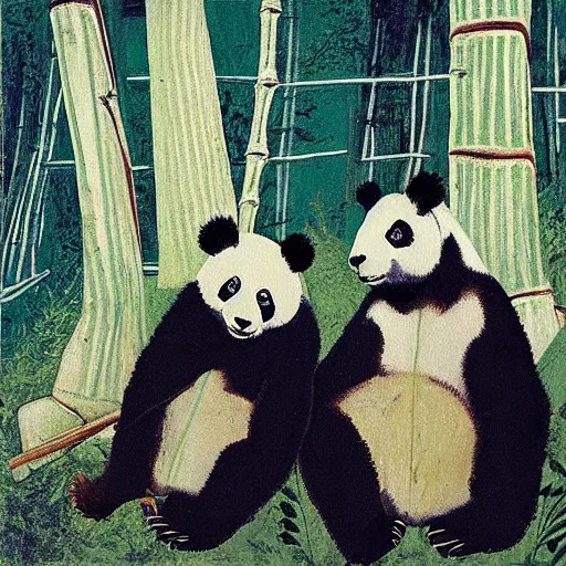 Prompt: “ panda bears playing in a bamboo forest painted by basquiat, highly detailed, theatrical lighting, vivid colors, cinematic ”