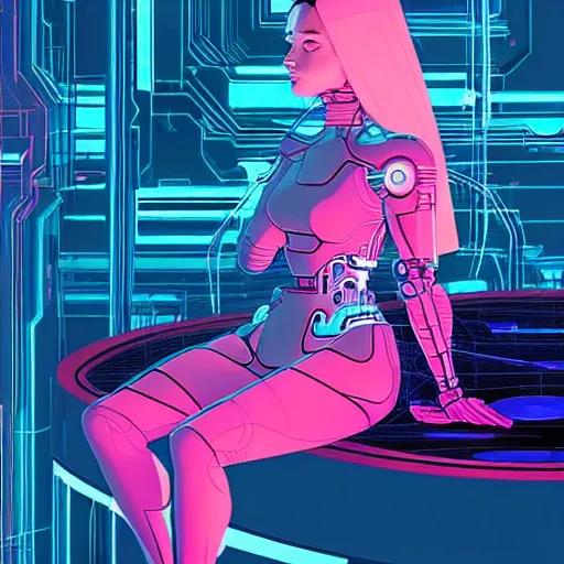 Image similar to a portrait of a beautiful cybernetic woman meditating, cyberpunk concept art by josan gonzales and jean claude meziere and syd mead