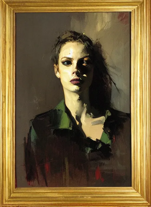 Prompt: portrait painting of robbie margot by jeremy mann, only one head single portrait