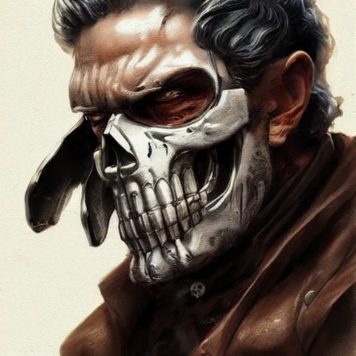 Image similar to portrait of old man frank castle the punisher, skull face paint, intricate, elegant, highly detailed, centered, grungy, digital painting, artstation, concept art, smooth, sharp focus, boris vallejo