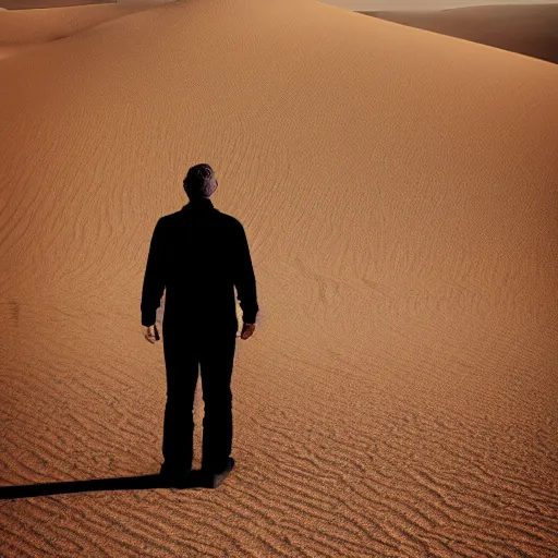 Image similar to photo of a man looking out across the desert, surreal style