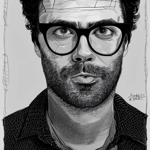 Prompt: detailed portrait of bearded jemaine clement in round wireframe glasses, cursed, 1 9 5 0's, scruffy man, magnificent, photographic realistic background, by james gilleard, by joe fenton, by kaethe butcher, trending on instagram, award winning details