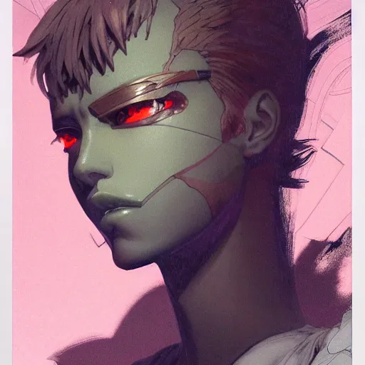 Image similar to prompt : blade character portrait soft light painted by james jean and katsuhiro otomo and erik jones, inspired by evangeleon anime, smooth face feature, intricate oil painting, high detail illustration, sharp high detail, manga and anime 1 9 9 9