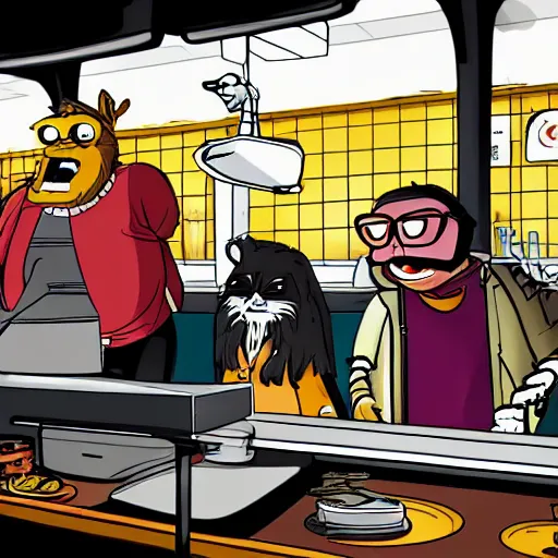 Image similar to the regular show in wafflehouse