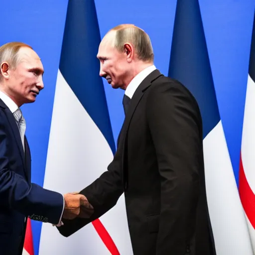 Image similar to telephoto candid cropped photo of billy herrington shakes hands with vladimir putin, press conference, zeiss 1 5 0 mm, sharp focus, natural lighting, ultra realistic, high definition 4 k photo, press photos, g 7 summit