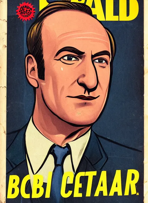 Image similar to portrait of bob odenkirk as saul goodman in the style of a detective book cover ace - high detective magazine 1 9 3 6, mad magazine, cover