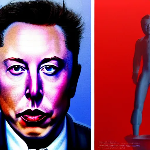 Image similar to hyperrealism aesthetic ridley scott and denis villeneuve and gaspar noe style photography of a detailed hyperrealism elon musk, siting on the detailed hyperrealism toilet bowl and scrolling his detailed smartphone in hyperrealism scene from detailed art house movie in style of alejandro jodorowsky and wes anderson hyperrealism volumetric ambient light