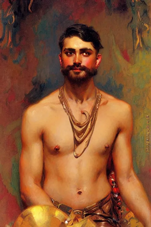 Image similar to attractive male, hinduism, painting by gaston bussiere, greg rutkowski, j. c. leyendecker