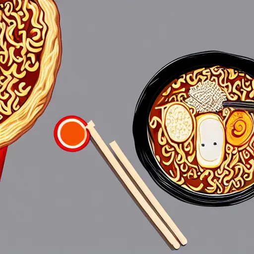 Image similar to a tiny man eating a gigantic bowl of ramen noodles, photorealistic, photograph