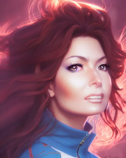 Image similar to anime portrait of Shania Twain by Stanley Artgerm Lau, WLOP, Rossdraws, James Jean, Andrei Riabovitchev, Marc Simonetti, and Sakimichan, trending on artstation