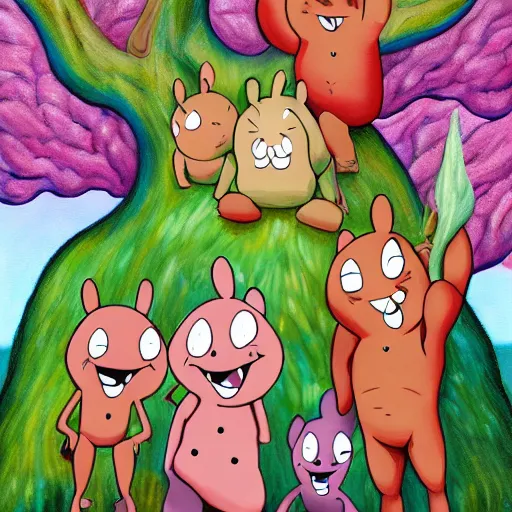 Prompt: Extremely muscular happy tree friends, high quality 8k hd, oil on canvas, hyperralistic art