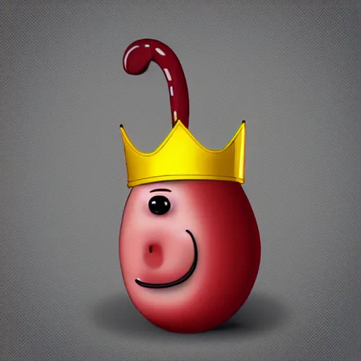 Image similar to kidney bean holding a staff, wearing crown, cartoon character, digital art, fun,