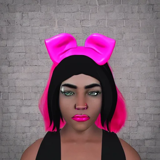 Prompt: A selfie of an alternative styled black woman with pink pig tails, 8k, detailed facial features, photorealistic