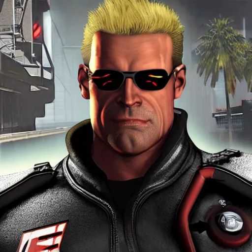 Image similar to duke nukem as a character in the game deus ex