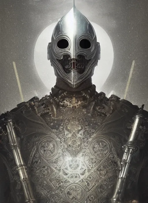 Image similar to portrait of king arthur knight cyborg, modern fine art, fractal, intricate, elegant, highly detailed, digital photography, subsurface scattering, in the style of ghost, by jheronimus bosch and yue minjun and greg rutkowski,