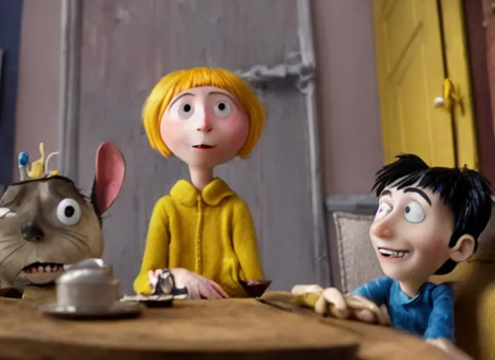 Image similar to a very high resolution image from a new movie, stop motion, coraline, directed by wes anderson