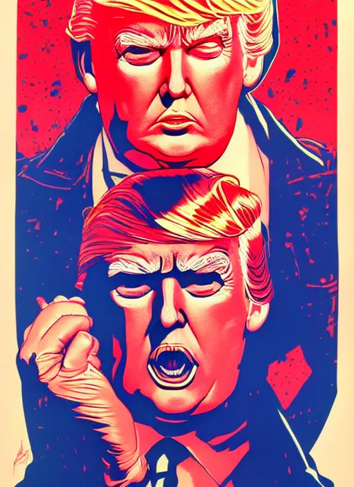 Image similar to donald trump as arseface, horror, high details, intricate details, by vincent di fate, artgerm julie bell beeple, 1 9 8 0 s, inking, vintage 8 0 s print, screen print