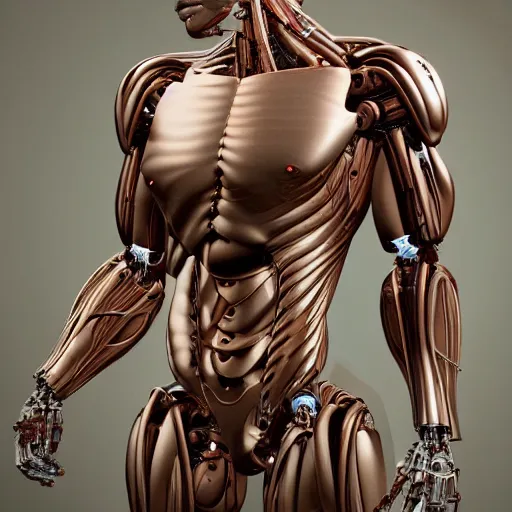 Prompt: a muscular humanoid cyborg consisting of human parts and robot parts, 8 k, highly detailed, realistic, refined, bautiful, fine art photography, hyper realistic, photo realistic, elegant, sharp focus, majestic, award winning picture, intricate, artstation