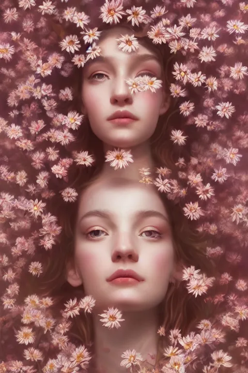 Image similar to stunningly beautiful, prima ballerina in flowery meadow, symmetrical face, golden hour, smooth, focus, highly detailed, hyper realistic, dramatic lighting, elegant, intricate, concept art, art by wlop, mars ravelo, greg rutowski, artstation