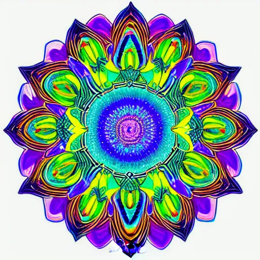 Image similar to “Four dimensional lotus mandala. Brightly coloured dripping Psychedelic kaleidoscope art, prize winning high definition linework structure, oil on water colour rainbow”