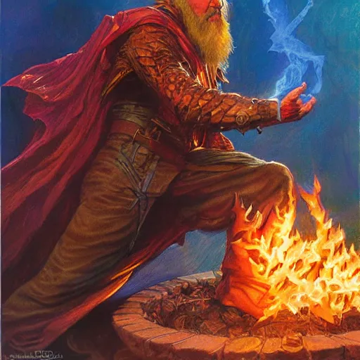 Image similar to wizard fox casting a fire ball spell, digital art, illustrated by donato giancola!!