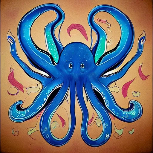 Prompt: “painted octopus fox, dotart, album art in the style of James Jean”