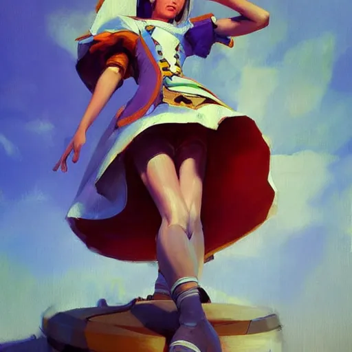 Prompt: greg manchess portrait painting of alice in wonderland as overwatch character, medium shot, asymmetrical, profile picture, organic painting, sunny day, matte painting, bold shapes, hard edges, street art, trending on artstation, by huang guangjian and gil elvgren and brom