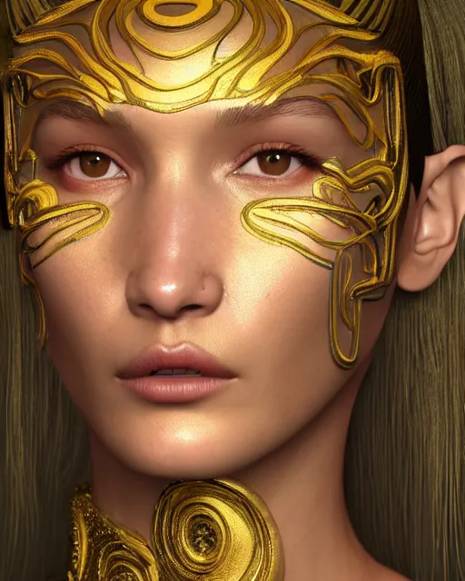 Image similar to a highly detailed metahuman 8 k close up render of bella hadid in gustav klimt style trending on artstation made in unreal engine 4