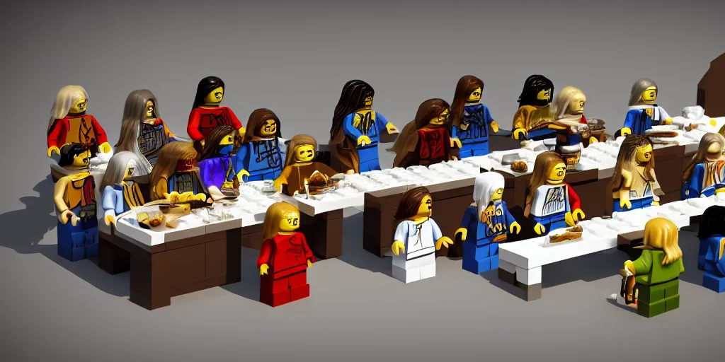 Image similar to the last supper with lego rendered on unreal engine