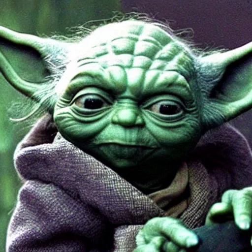 Image similar to Yoda on the planet he was born on, spending time with other members of his species