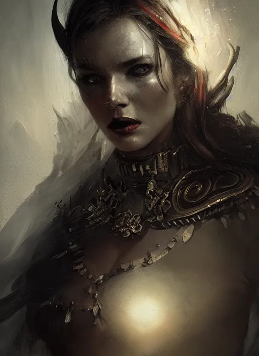 Prompt: diablo 4 lilith, beautiful face, rule of thirds, intricate outfit, spotlight, by greg rutkowski, by jeremy mann, digital painting
