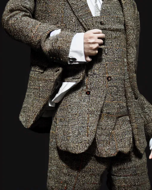 Image similar to a 35mm photograph of a man wearing a tweed jacket, by Leon Tukker, Makoto Kobayashi, 8k high detail, masterpiece, trending on ArtStation