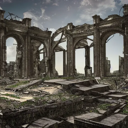 Image similar to ruins of moscow post - apocalypse, photorealistic