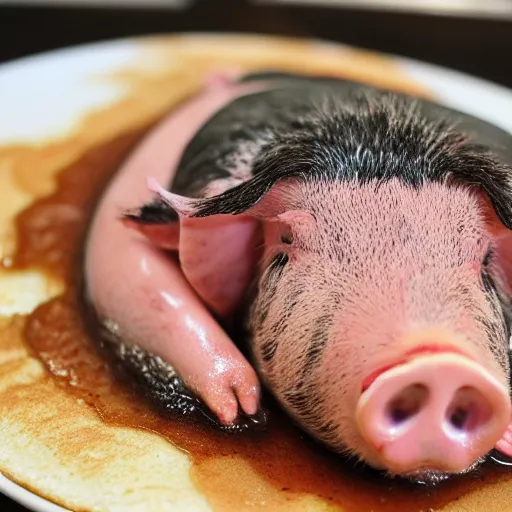 Prompt: whole pig on a pancake