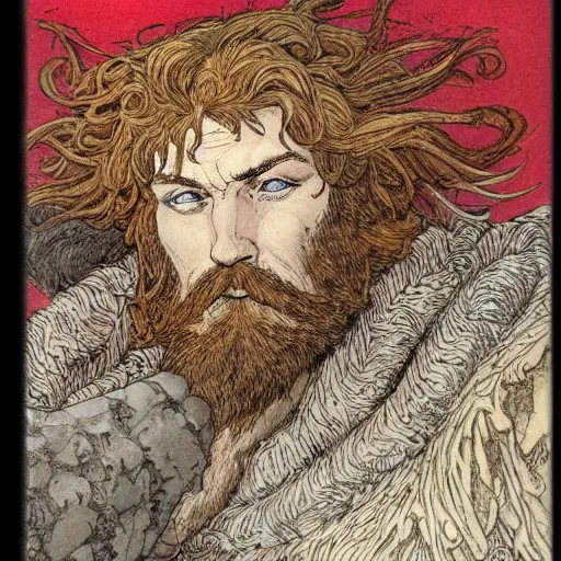Prompt: a red bearded warrior, highly detailed, masterpiece, illustrated, art by rebecca guay