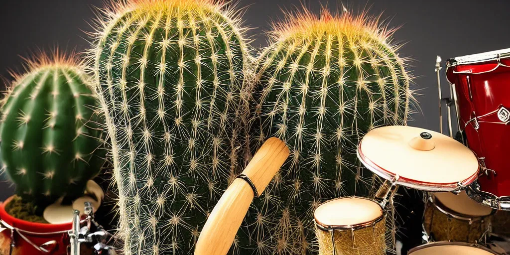 Prompt: cactus playing drums,very detailed, professional award winning photo