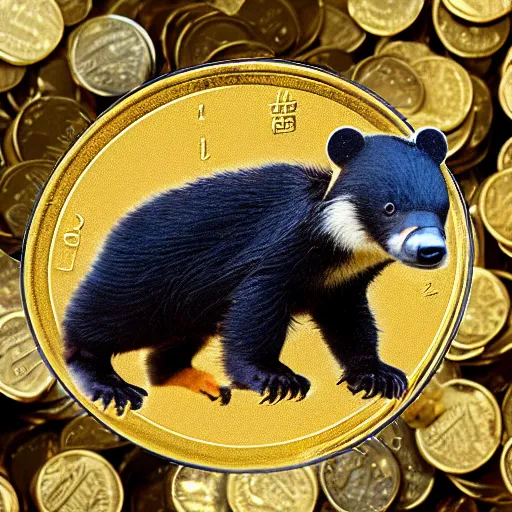 Image similar to a telegram sticker of a honey badger on a pile of gold coins